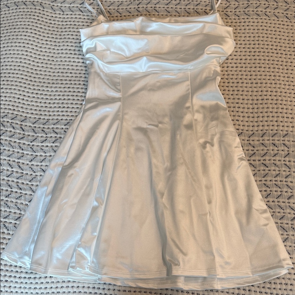 Windsor Elegant White Satin Mini Dress